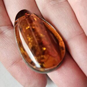 Vintage Sterling Silver Amber Brooch Pin